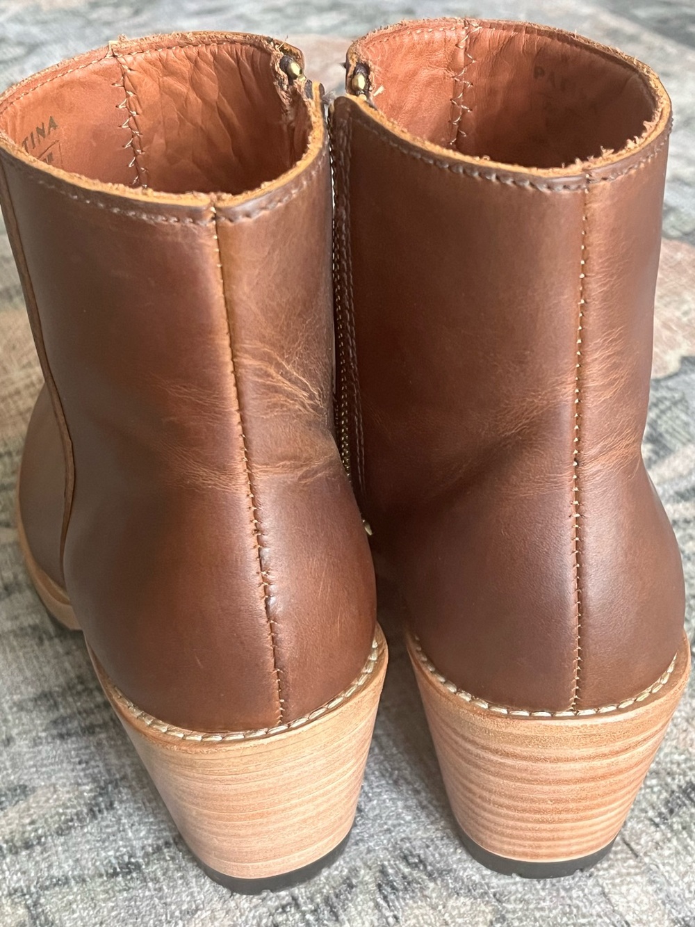 Women’s Brown Leather Ankle Booties with Side Zip - Picture 8 of 10